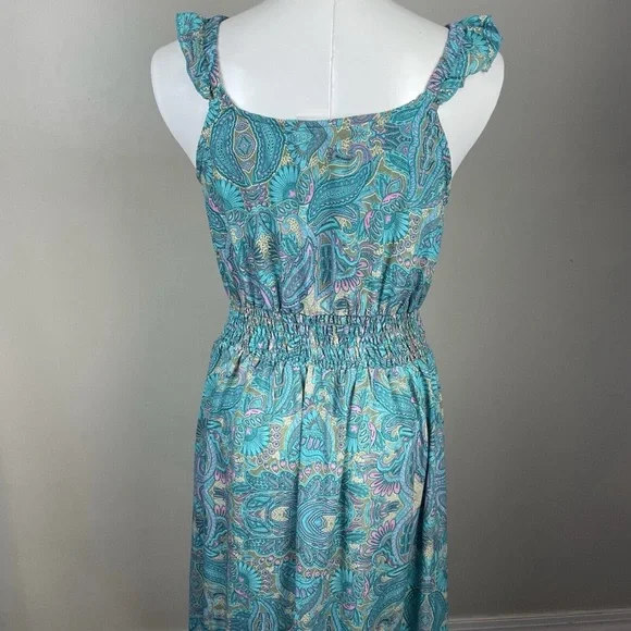 Anthropologie Boemo Turquoise and Pink Paisley Maxi Dress - Picture 4 of 14